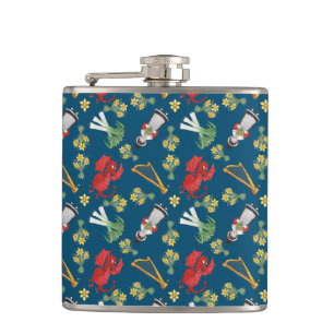Fun Welsh Emblems on Blue Hip Flask