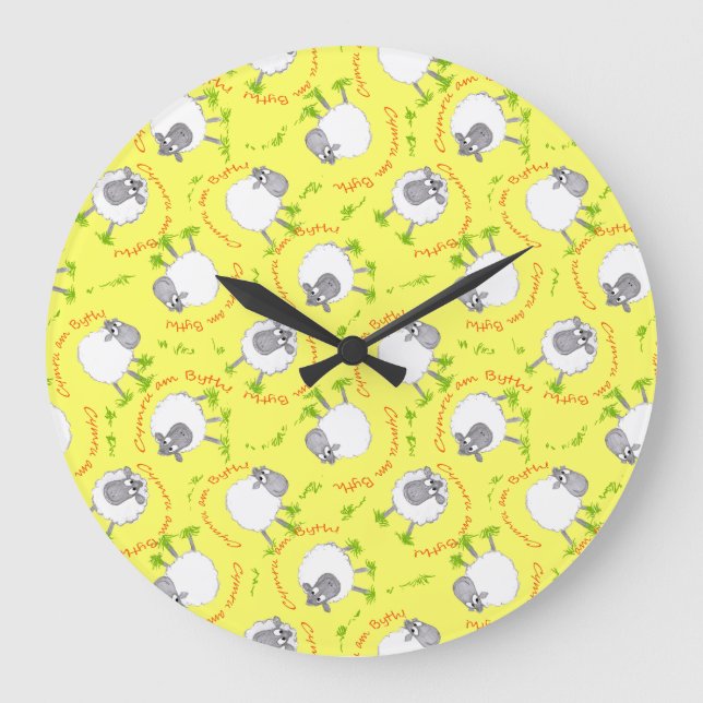 Fun Welsh Sheep, Wales Forever, Round Wall Clock (Front)