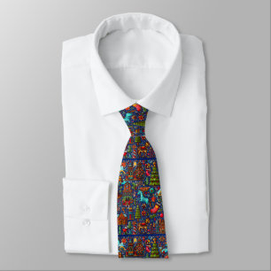 Fun Western Pattern Christmas Deep Blue Tie
