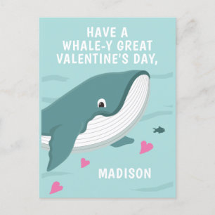 Fun whale customisable Valentine Postcard