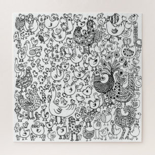 Fun whimsical Black and White Birds Patterned  Jigsaw Puzzle
