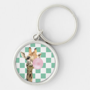 Fun Whimsical Bubblegum Blowing Giraffe  Key Ring