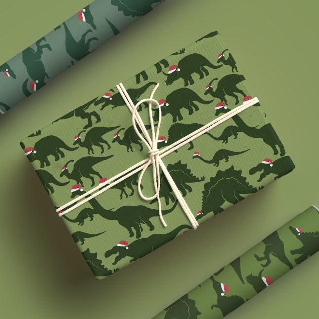Fun & Whimsical Christmas Holiday Green Dinosaur Wrapping Paper Sheet (Creator Uploaded)