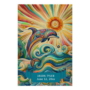 FUN WHIMSICAL COLORFUL DOLPHIN, SEA AND SUN POSTER