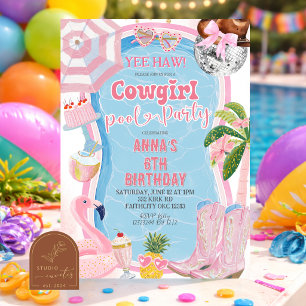 Fun Whimsical Cowgirl Girl birthday Pool Party Invitation
