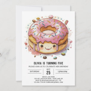 Fun Whimsical Doughnuts Birthday Invitation
