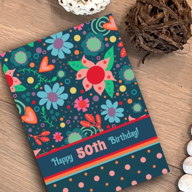 Fun Whimsical Floral Girly Colourful Custom Age Card (Creator Uploaded)