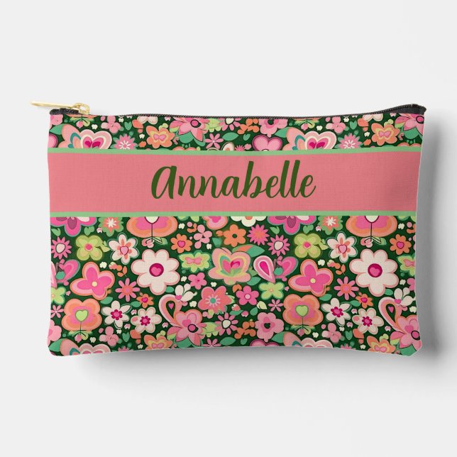 Fun Whimsical Flowers Small Accessory  Pouch (Front)