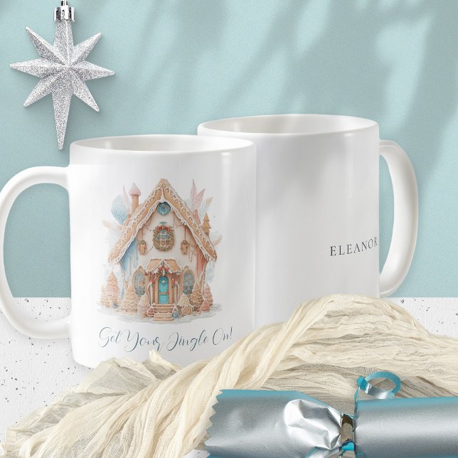 Fun Whimsical Gingerbread House Name Christmas  Coffee Mug (View of each side)