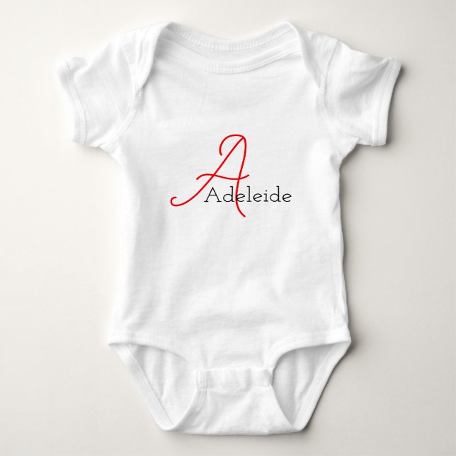 Fun Whimsical Girly Script Monogram and Name Baby Bodysuit (Front)