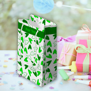 Fun Whimsical Green White Hearts Pattern Small Gift Bag