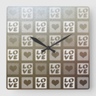 Fun Whimsical Love and Hearts Square Wall Clock