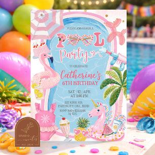 Fun Whimsical Pool Party Birthday Invitation
