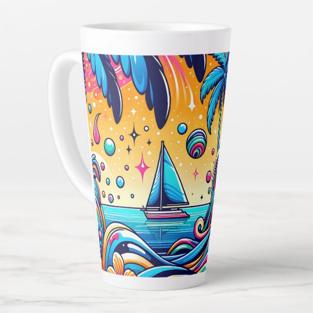 Fun Whimsical Psychedelic Sailboat  Latte Mug (Left Angle)