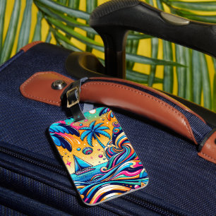 Fun Whimsical Psychedelic Sailboat Luggage Tag