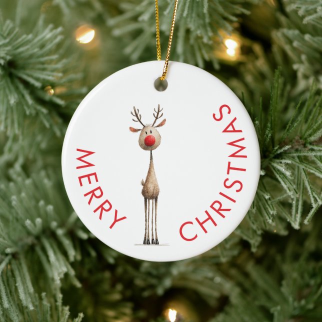 Fun Whimsical Reindeer Merry Christmas Ceramic Tree Decoration (Tree)