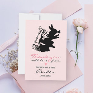 Fun Whimsical Retro Pastel Pink Bunny Illustratio Thank You Card