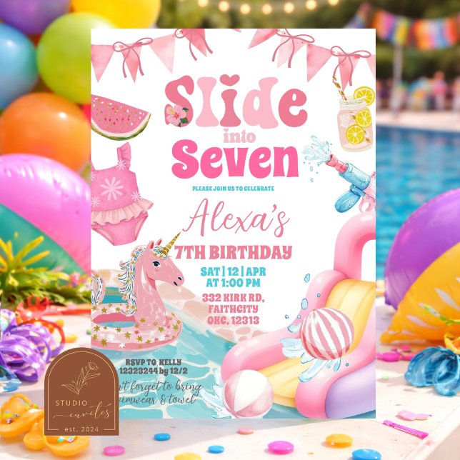 Fun Whimsical Slide into Pool Birthday Invitation (Creator Uploaded)