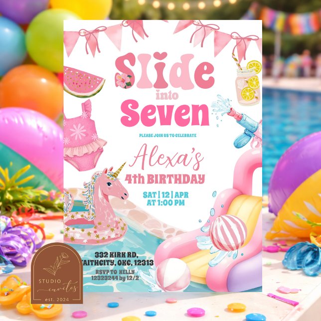 Fun Whimsical Slide into Pool Birthday Invitation (Creator Uploaded)