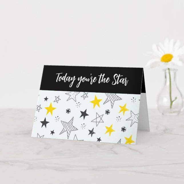 Fun Whimsical Stars Add a Name Happy Birthday Card (Small Plant)