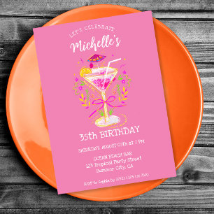 Fun Whimsical Summer Cocktail Birthday Party Invitation