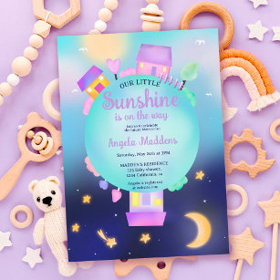 Fun whimsical sunshine stars and moon baby shower invitation
