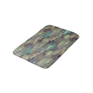 Fun Whimsical Violet Purple Taupe Teal Stripes Art Bath Mat