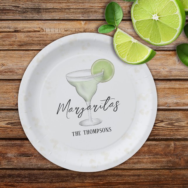 Fun Whimsical Watercolor Margarita Cocktail Drink Paper Plate (Creator Uploaded)