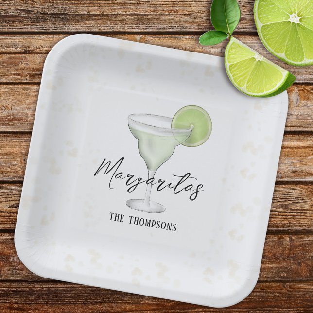 Fun Whimsical Watercolor Margarita Cocktail Drink Paper Plate (Creator Uploaded)