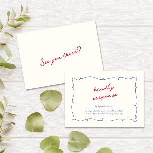 Fun Whimsical Wavy Bright Border & Script Wedding RSVP Card