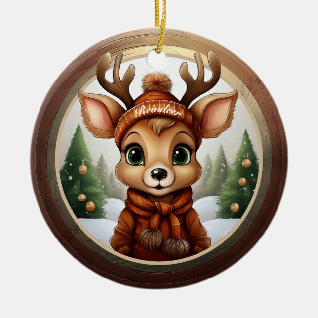 Fun Whimsical Winter Wildlife Christmas Decor  Cer Ceramic Tree Decoration (Front)