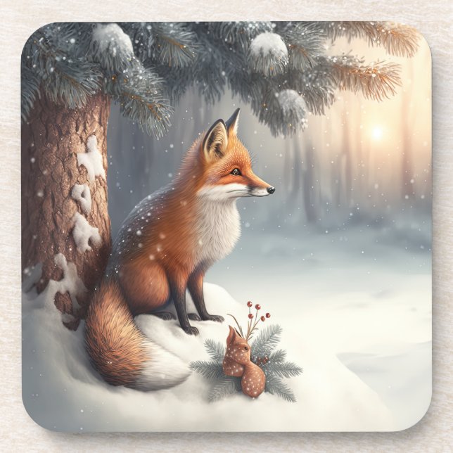 Fun, Whimsical Winter Woodland Animals Coasters (Front)