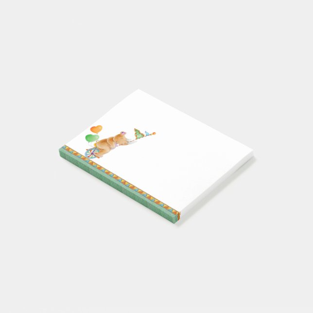 Fun whimsy rhino on a unicycle art post it notes (Angled)