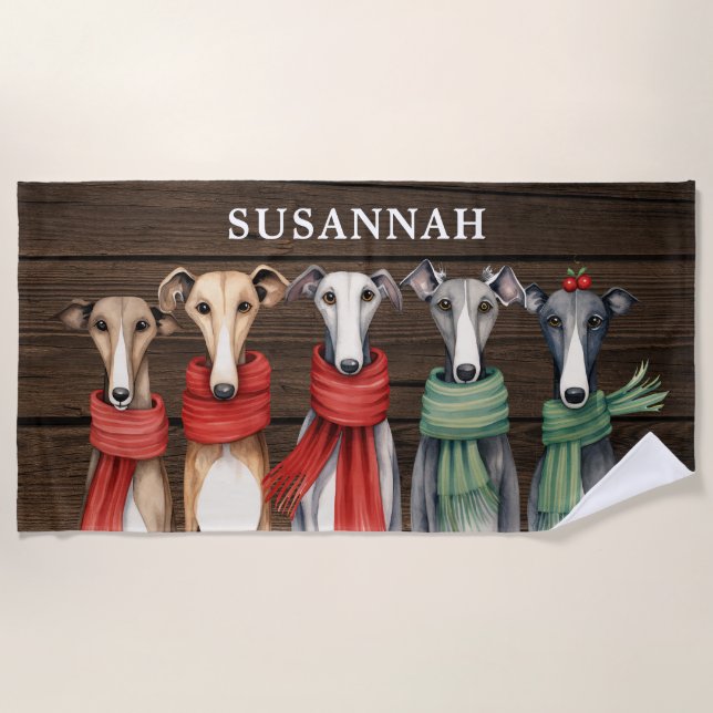 Fun Whippets and Grehyounds Dogs in Scarves Beach Towel (Front)