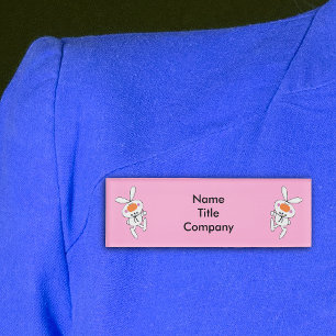 Fun Whistling white Bunnies on Hot Pink Name Tag