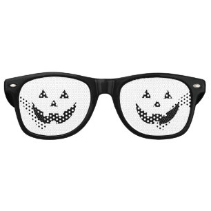 Fun white black Jack o lantern face Halloween Retro Sunglasses