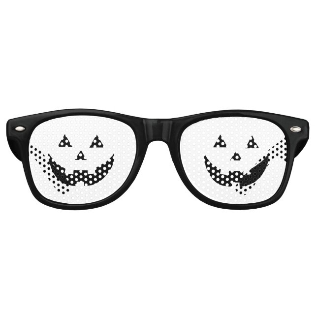 Fun white black Jack o lantern face Halloween Retro Sunglasses (Front)