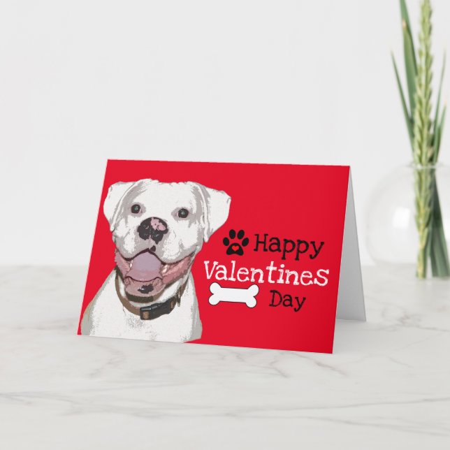 Fun White Boxer Dog Valentine Thank You Card (Front)