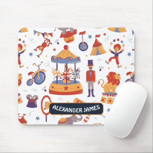 Fun White Carnival Kids School Circus Pattern Mouse Pad