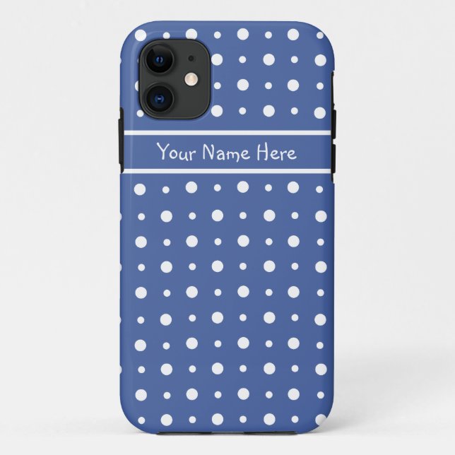Fun White Polka Dots on Deep Blue Background Case-Mate iPhone Case (Back)