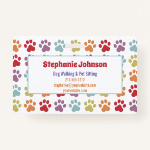 Fun White Rainbow Coloured Paw Prints Dog Walking  ID Badge