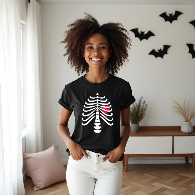 Fun White Skeleton Rib Bones & Heart Halloween Tri-Blend Shirt (Fun White Skeleton Rib Bones & Heart Halloween Tri-Blend Shirt)