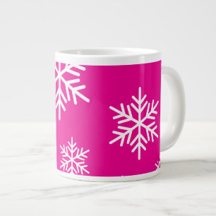 Fun White Snowflakes Peppermint Pink Background Large Coffee Mug