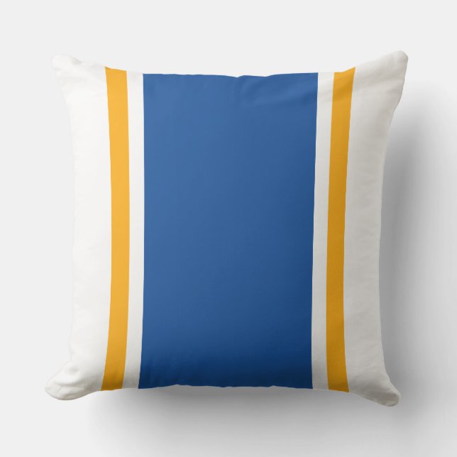 Fun Wide Deep Blue Yellow White Racing Stripes Cushion (Front)
