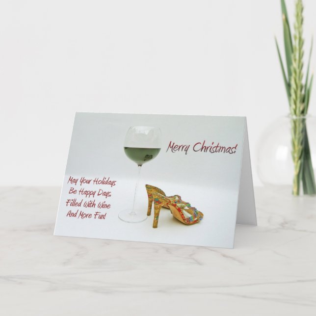 Fun Wine and Shoes Christmas Greeting Card! Holiday Card (Front)