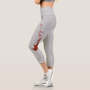 Fun Wine Lover Red White Glasses Splash Capri Leggings
