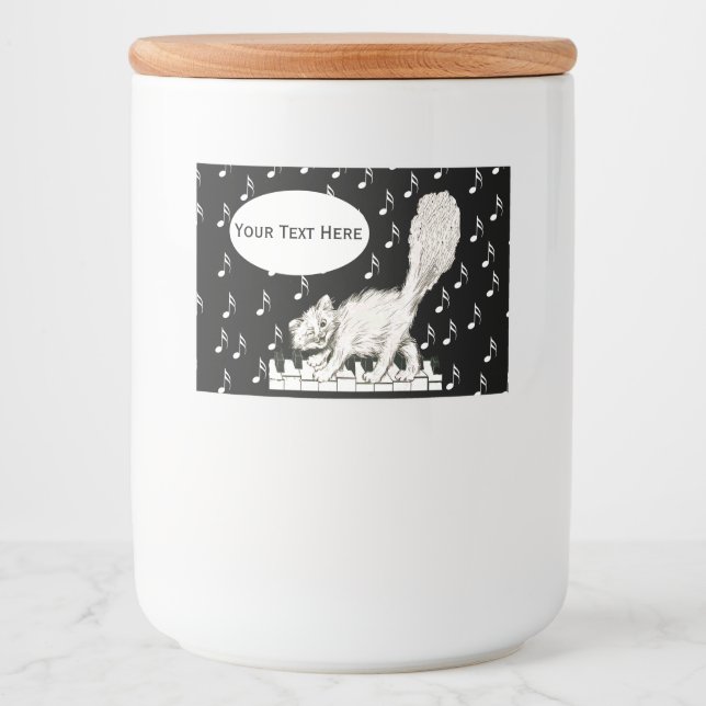 Fun Winking White Cat Piano Keys Music Notes Food Label (Front)