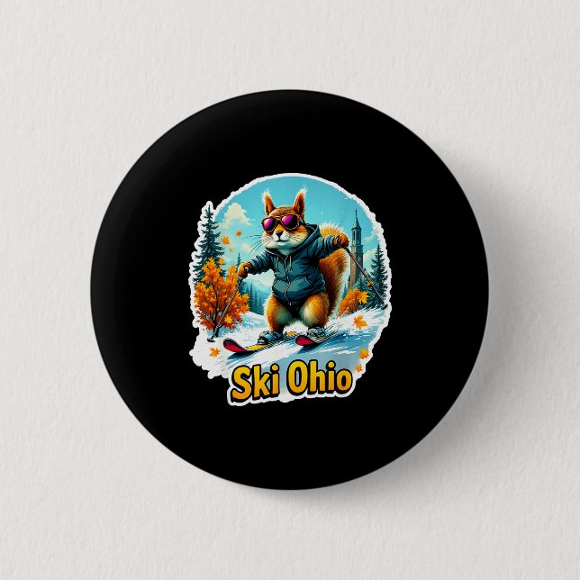 Fun winter adventure in ohio skiing squirrel  6 cm round badge (Front)