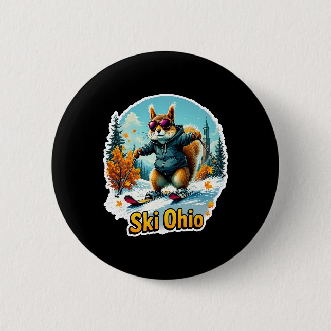 Fun Winter Adventure In Ohio Skiing Squirrel  6 Cm Round Badge (Front)