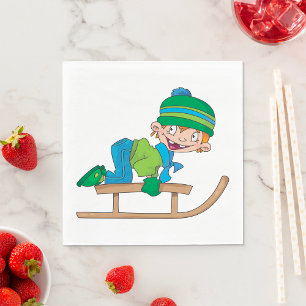 Fun Winter Sledding Boy Cute Snow Adventure Napkin